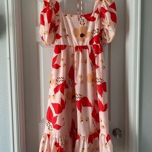 Gorgeous Floral Puff Sleeve Midi Dress - Large